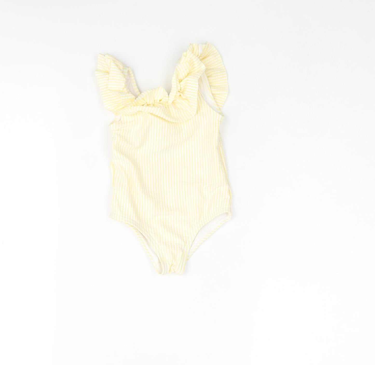 Marks and Spencer Girls Yellow Striped Polyester Leotard One-Piece Size 6-9 Months Pullover - Swimsuit Frill