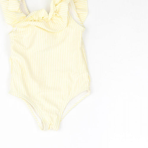 Marks and Spencer Girls Yellow Striped Polyester Leotard One-Piece Size 6-9 Months Pullover - Swimsuit Frill