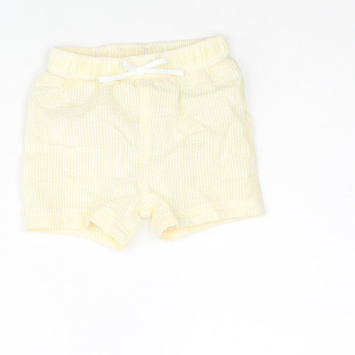 Marks and Boys Yellow Striped Polyester Cropped Trousers Size 6-9 Months Drawstring - Swim Shorts