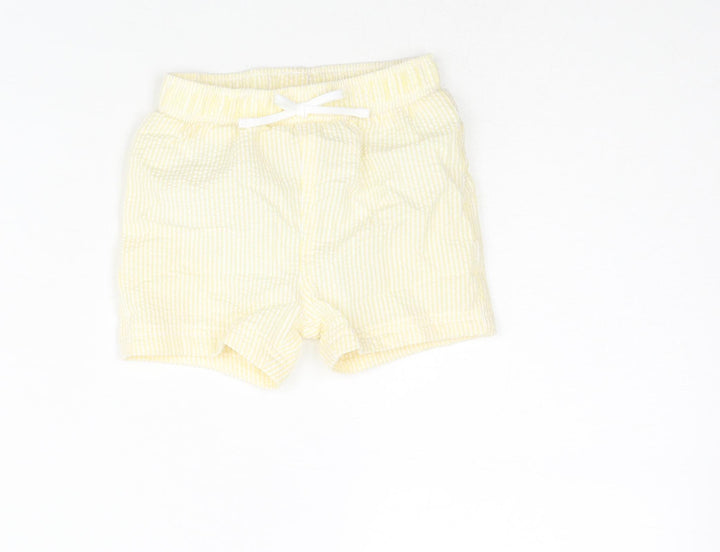 Marks and Boys Yellow Striped Polyester Cropped Trousers Size 6-9 Months Drawstring - Swim Shorts