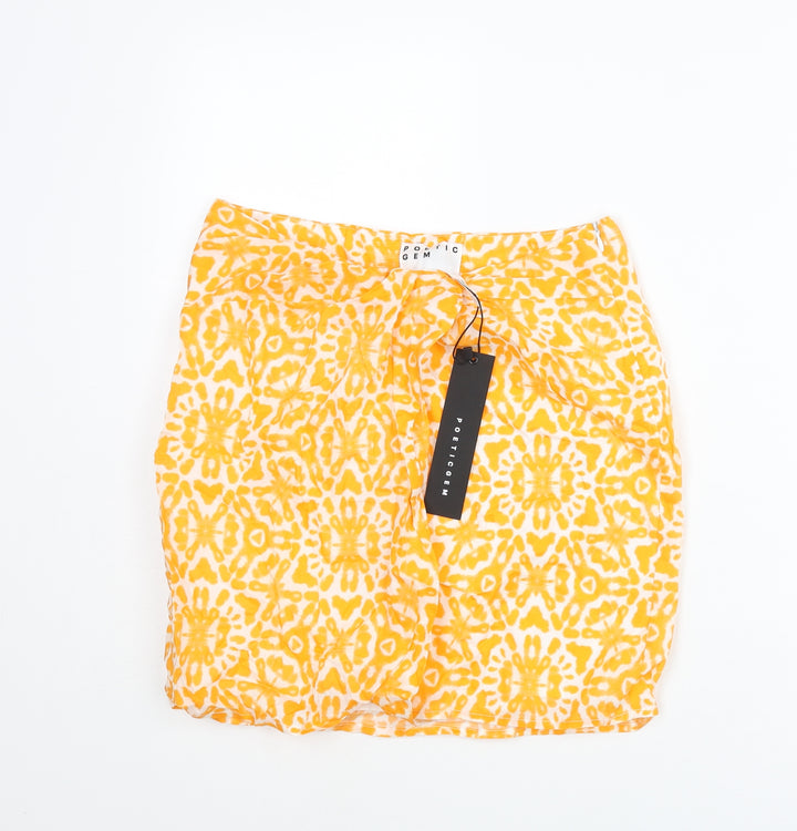 Poetic Gem Womens Orange Geometric Polyester Mini Skirt Size 28 in Zip