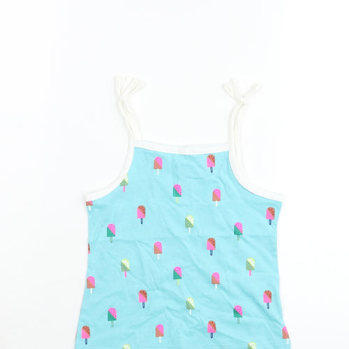 Marks and Spencer Girls Blue Geometric Cotton Basic Tank Size 3 Years Square Neck Pullover - Ice Lolly Print