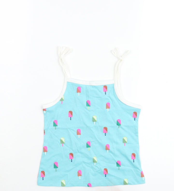 Marks and Spencer Girls Blue Geometric Cotton Basic Tank Size 3 Years Square Neck Pullover - Ice Lolly Print