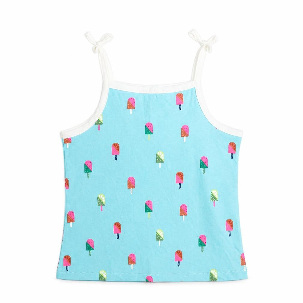 Marks and Spencer Girls Blue Geometric Cotton Basic Tank Size 3 Years Square Neck Pullover - Ice Lolly Print