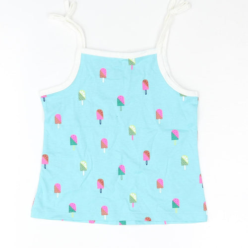 Marks and Spencer Girls Blue Geometric Cotton Basic Tank Size 3 Years Square Neck Pullover - Ice Lolly Print