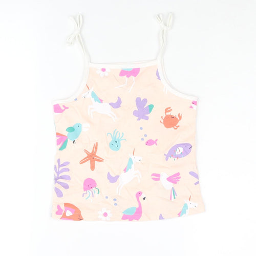 Marks and Spencer Girls Pink Geometric Cotton Basic Tank Size 4-5 Years Square Neck Pullover - Sea Life Unicorn Flamingo Pattern