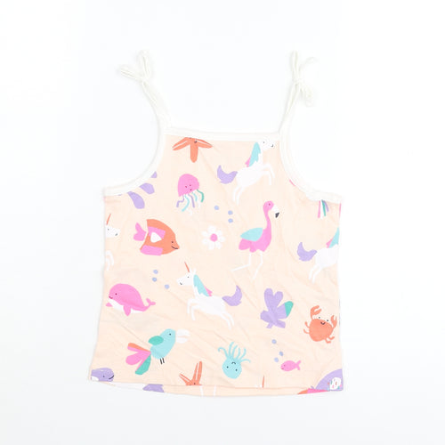 Marks and Spencer Girls Pink Geometric Cotton Basic Tank Size 4-5 Years Square Neck Pullover - Sea Life Unicorn Flamingo Pattern