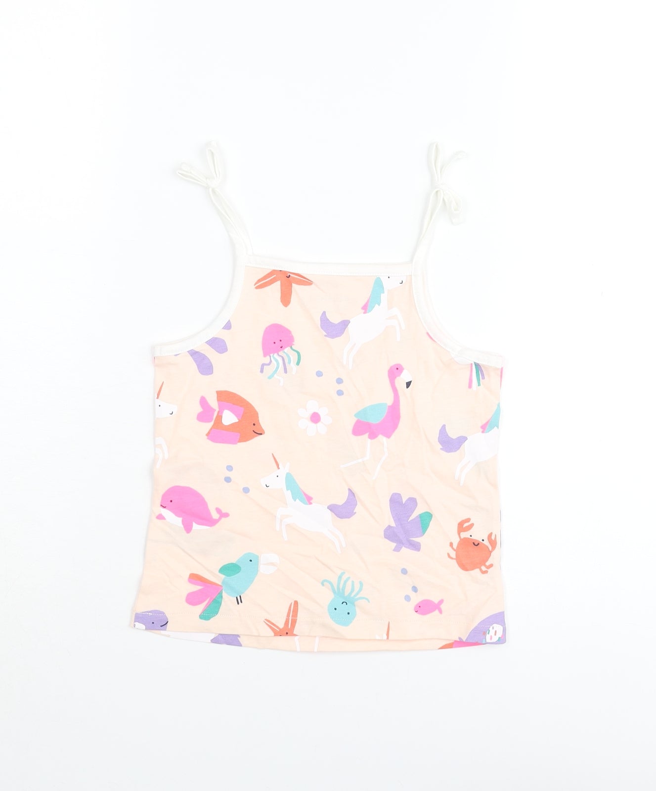 Marks and Spencer Girls Pink Geometric Cotton Basic Tank Size 4-5 Years Square Neck Pullover - Sea Life Unicorn Flamingo Pattern