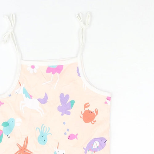 Marks and Spencer Girls Pink Geometric Cotton Basic Tank Size 4-5 Years Square Neck Pullover - Sea Life Unicorn Flamingo Pattern