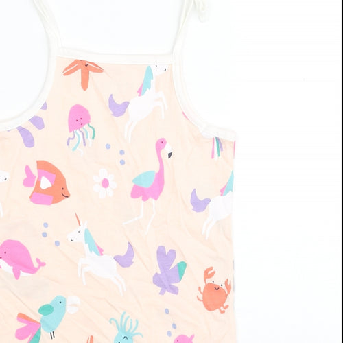 Marks and Spencer Girls Pink Geometric Cotton Basic Tank Size 4-5 Years Square Neck Pullover - Sea Life Unicorn Flamingo Pattern