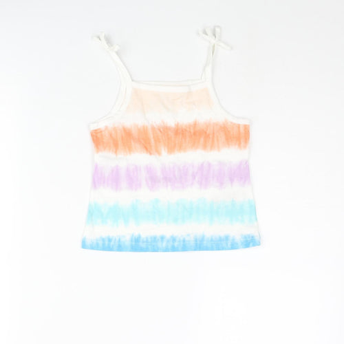 Marks and Spencer Girls Multicoloured Striped Cotton Basic Tank Size 2-3 Years Square Neck Pullover