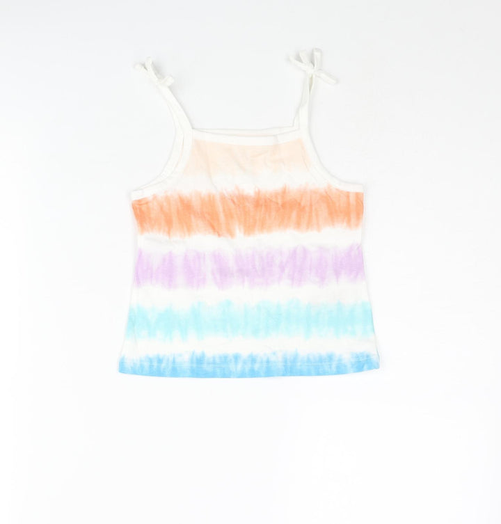 Marks and Spencer Girls Multicoloured Striped Cotton Basic Tank Size 2-3 Years Square Neck Pullover