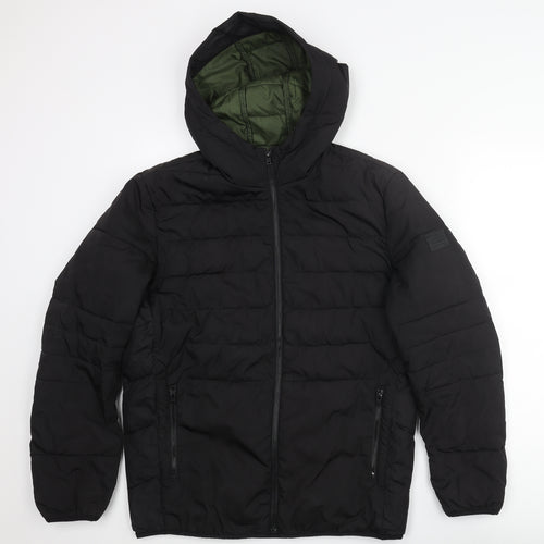 JACK & JONES Mens Black Puffer Jacket Coat Size L Zip - Sleeve Logo