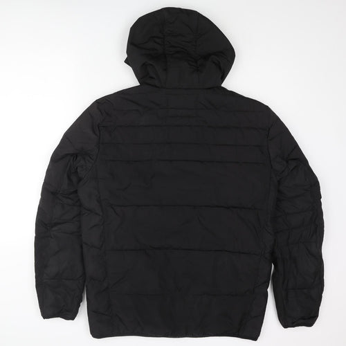JACK & JONES Mens Black Puffer Jacket Coat Size L Zip - Sleeve Logo