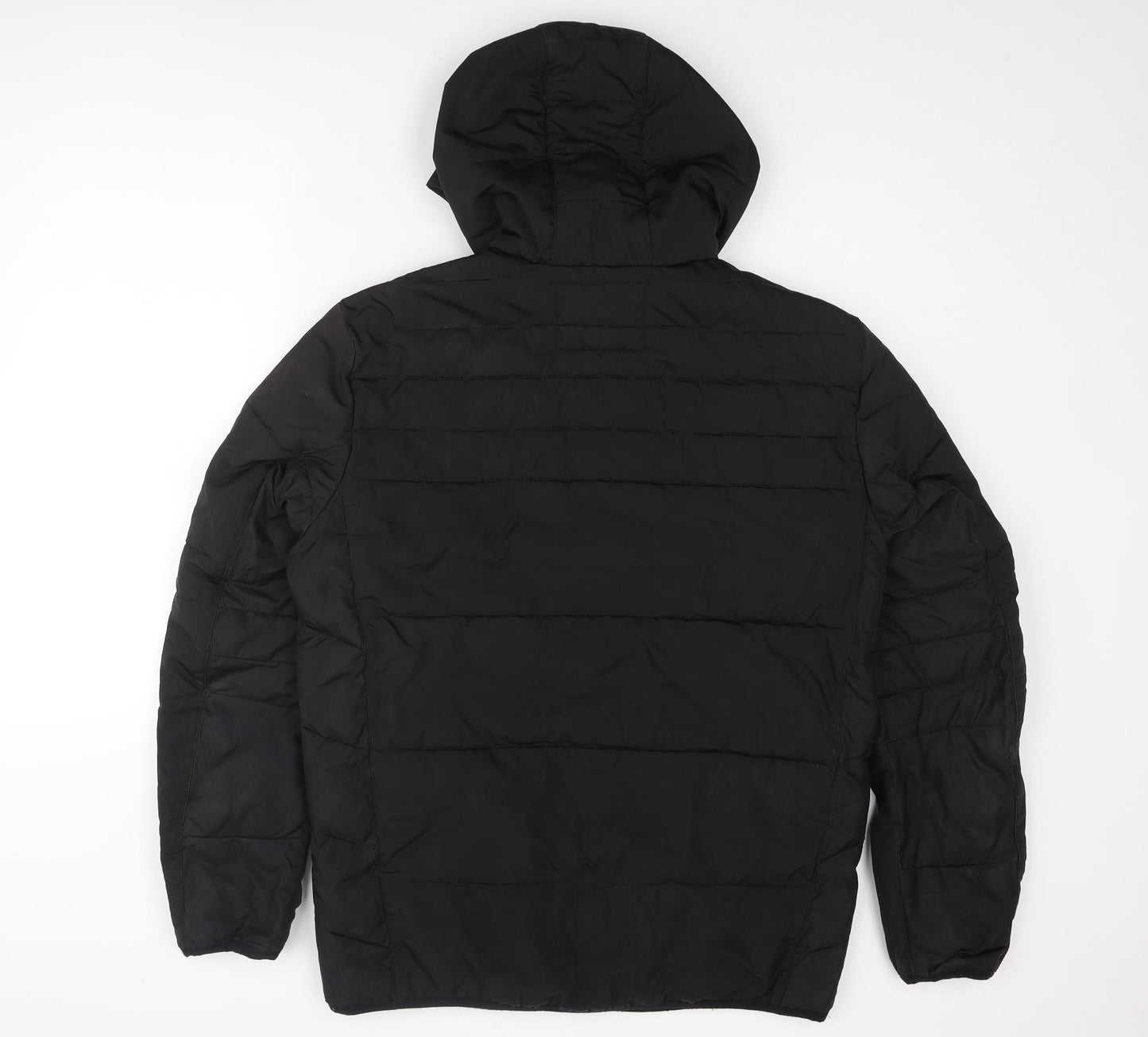 JACK & JONES Mens Black Puffer Jacket Coat Size L Zip - Sleeve Logo