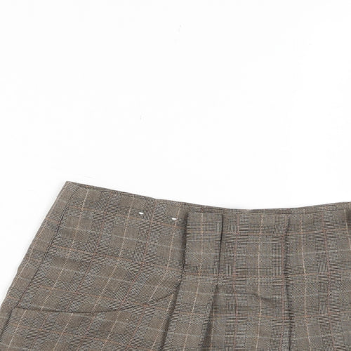 New Look Womens Brown Plaid Polyester Basic Shorts Size 10 L3 in Regular Hook & Eye - Pockets, Pleated Front