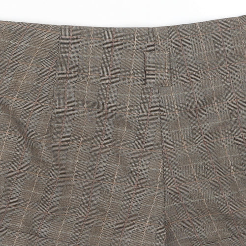 New Look Womens Brown Plaid Polyester Basic Shorts Size 10 L3 in Regular Hook & Eye - Pockets, Pleated Front