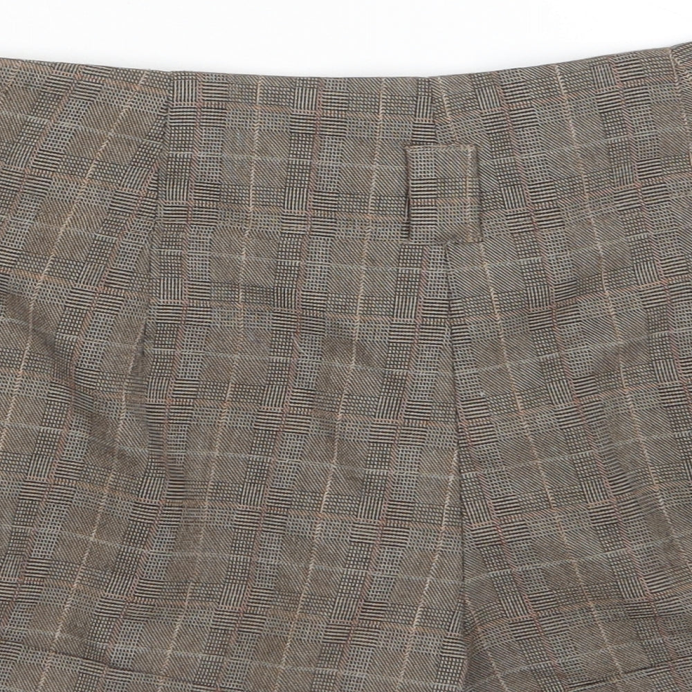 New Look Womens Brown Plaid Polyester Basic Shorts Size 10 L3 in Regular Hook & Eye - Pockets, Pleated Front