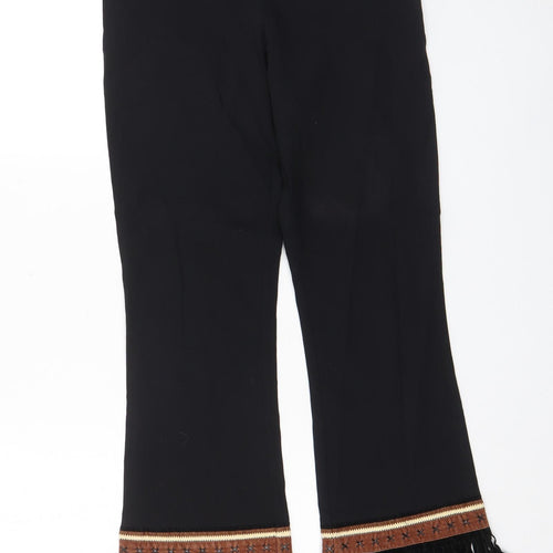 Hennes Womens Black Viscose Capri Trousers Size 10 L24 in Regular Zip - Tassled