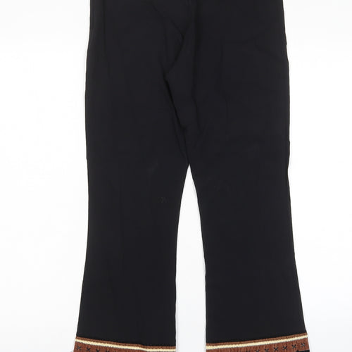 Hennes Womens Black Viscose Capri Trousers Size 10 L24 in Regular Zip - Tassled