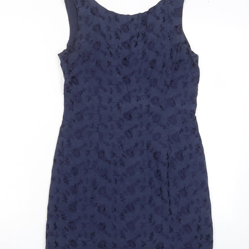 Oasis Womens Blue Floral Cotton Tank Dress Size 10 Scoop Neck Pullover
