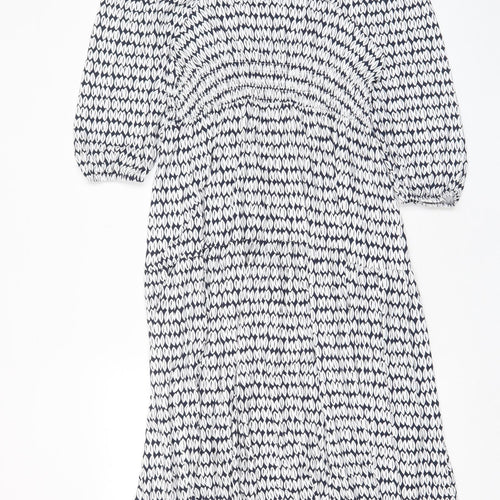 Marks and Spencer Womens White Geometric Viscose A-Line Size 10 Square Neck Pullover