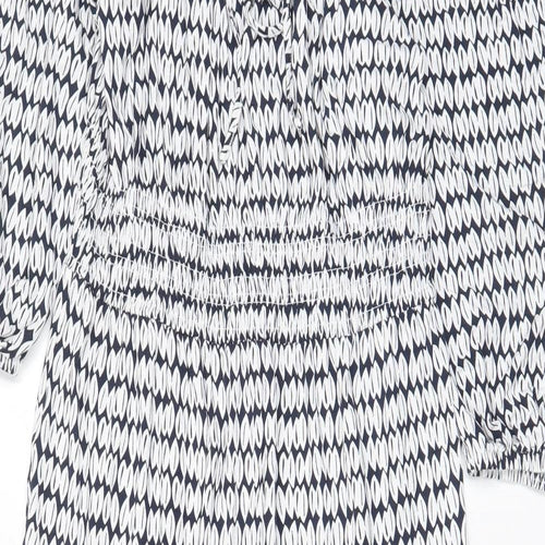 Marks and Spencer Womens White Geometric Viscose A-Line Size 10 Square Neck Pullover