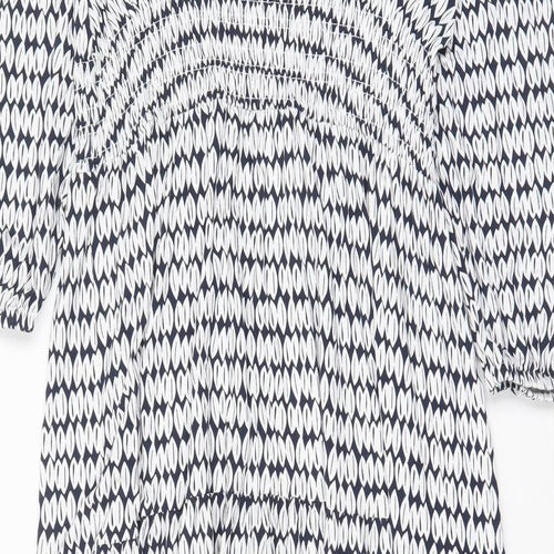 Marks and Spencer Womens White Geometric Viscose A-Line Size 10 Square Neck Pullover