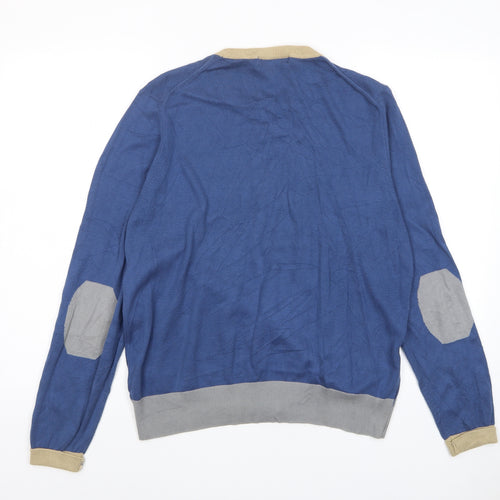 Autograph Mens Blue V-Neck Cotton Pullover Jumper Size M Long Sleeve