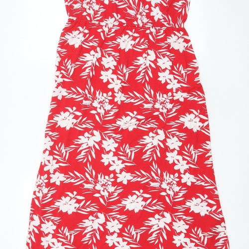 Very Womens Red Floral Viscose A-Line Size 14 Scoop Neck Pullover - Side slit