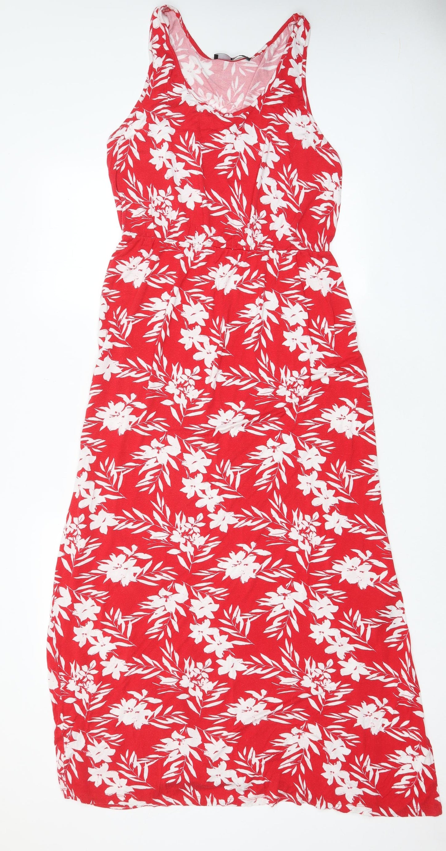 Very Womens Red Floral Viscose A-Line Size 14 Scoop Neck Pullover - Side slit