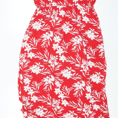 Very Womens Red Floral Viscose A-Line Size 14 Scoop Neck Pullover - Side slit