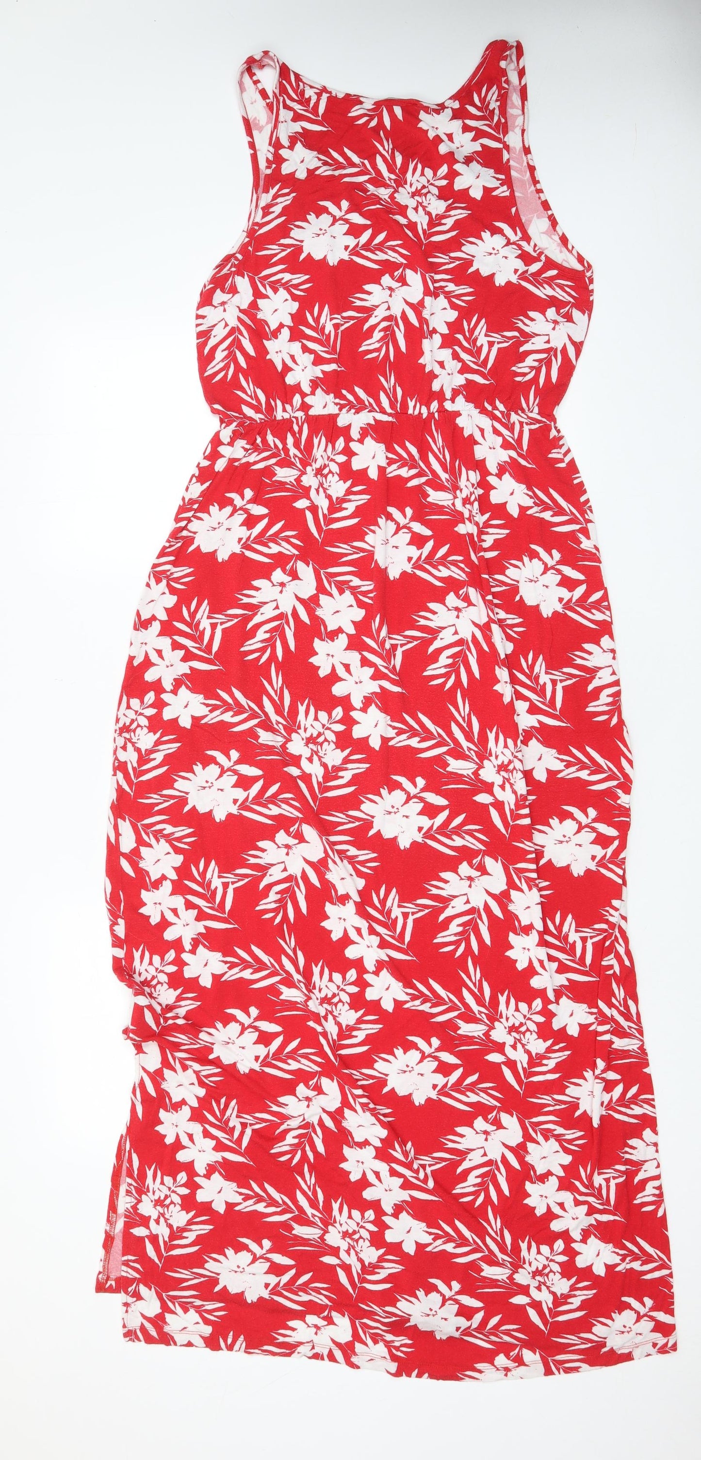 Very Womens Red Floral Viscose A-Line Size 14 Scoop Neck Pullover - Side slit