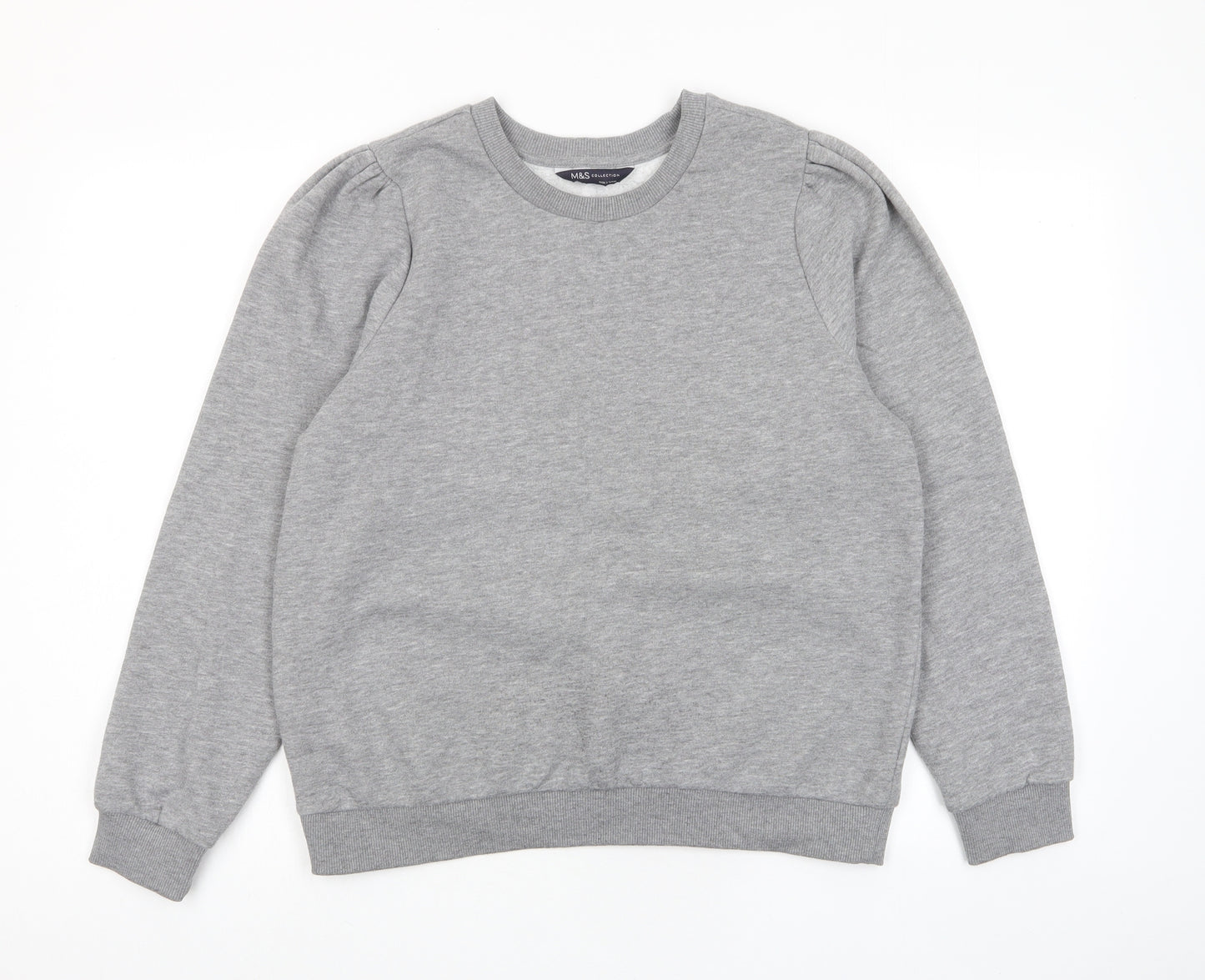 Marks and Spencer Womens Grey Cotton Pullover Sweatshirt Size 14 Pullover - Pleated Shoulders
