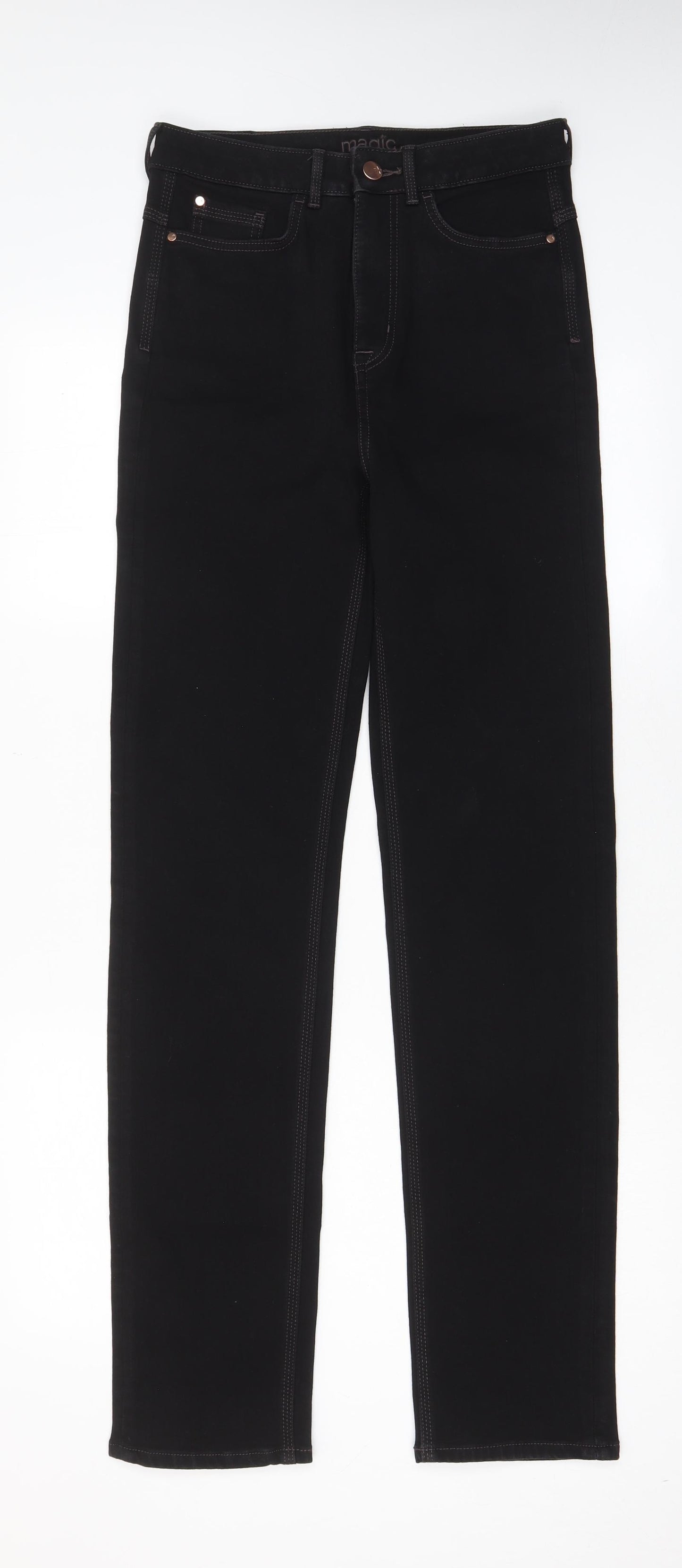 Marks and Spencer Womens Black Cotton Straight Jeans Size 10 L32 in Regular Zip - Pockets
