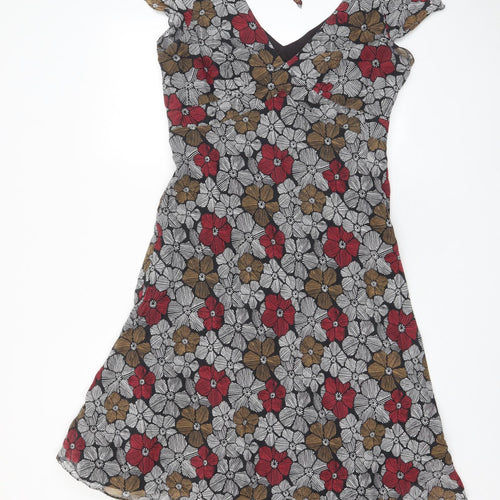 Laura Ashley Womens Multicoloured Floral Cotton A-Line Size 12 V-Neck Zip