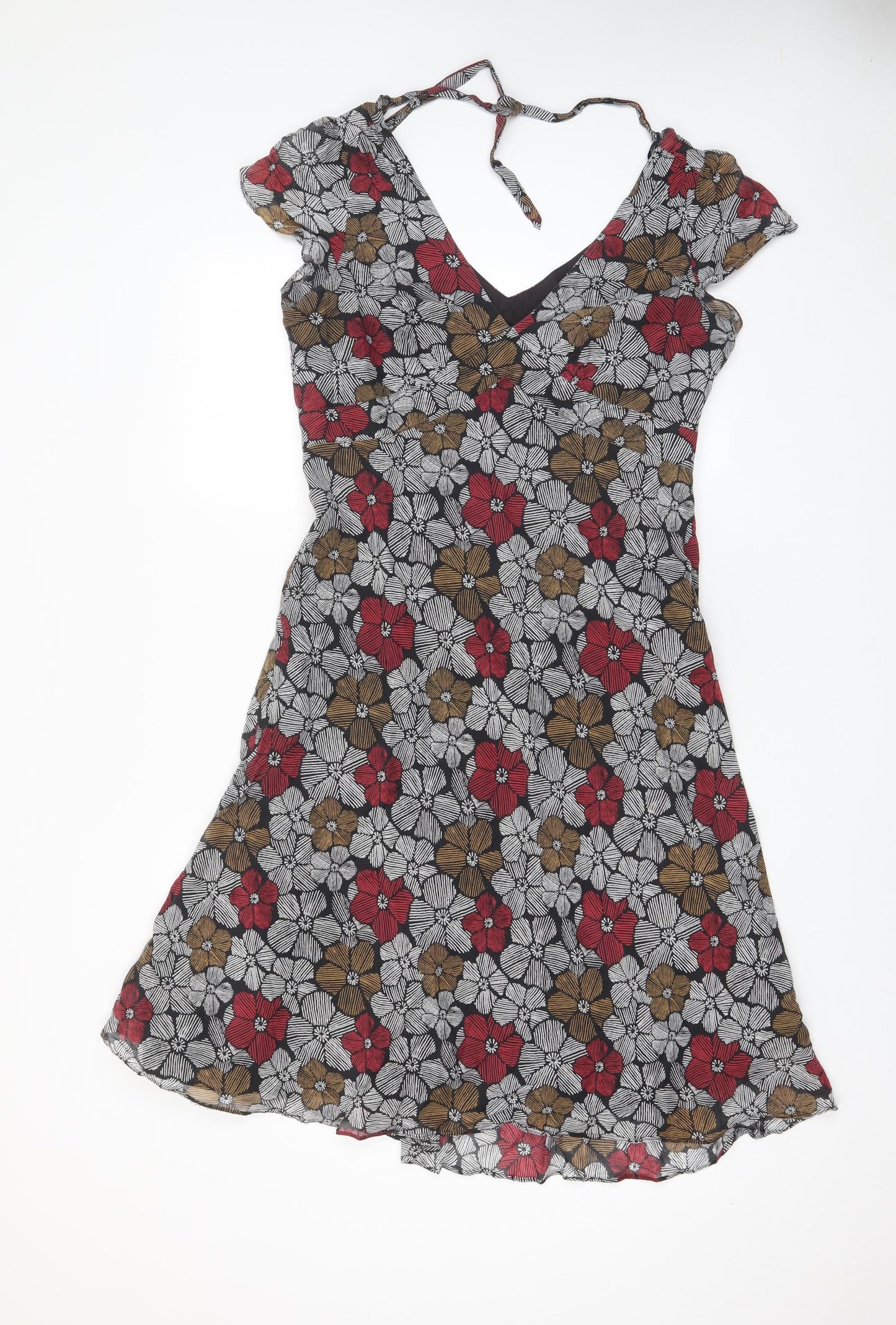 Laura Ashley Womens Multicoloured Floral Cotton A-Line Size 12 V-Neck Zip