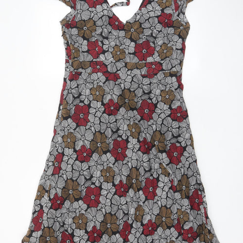 Laura Ashley Womens Multicoloured Floral Cotton A-Line Size 12 V-Neck Zip