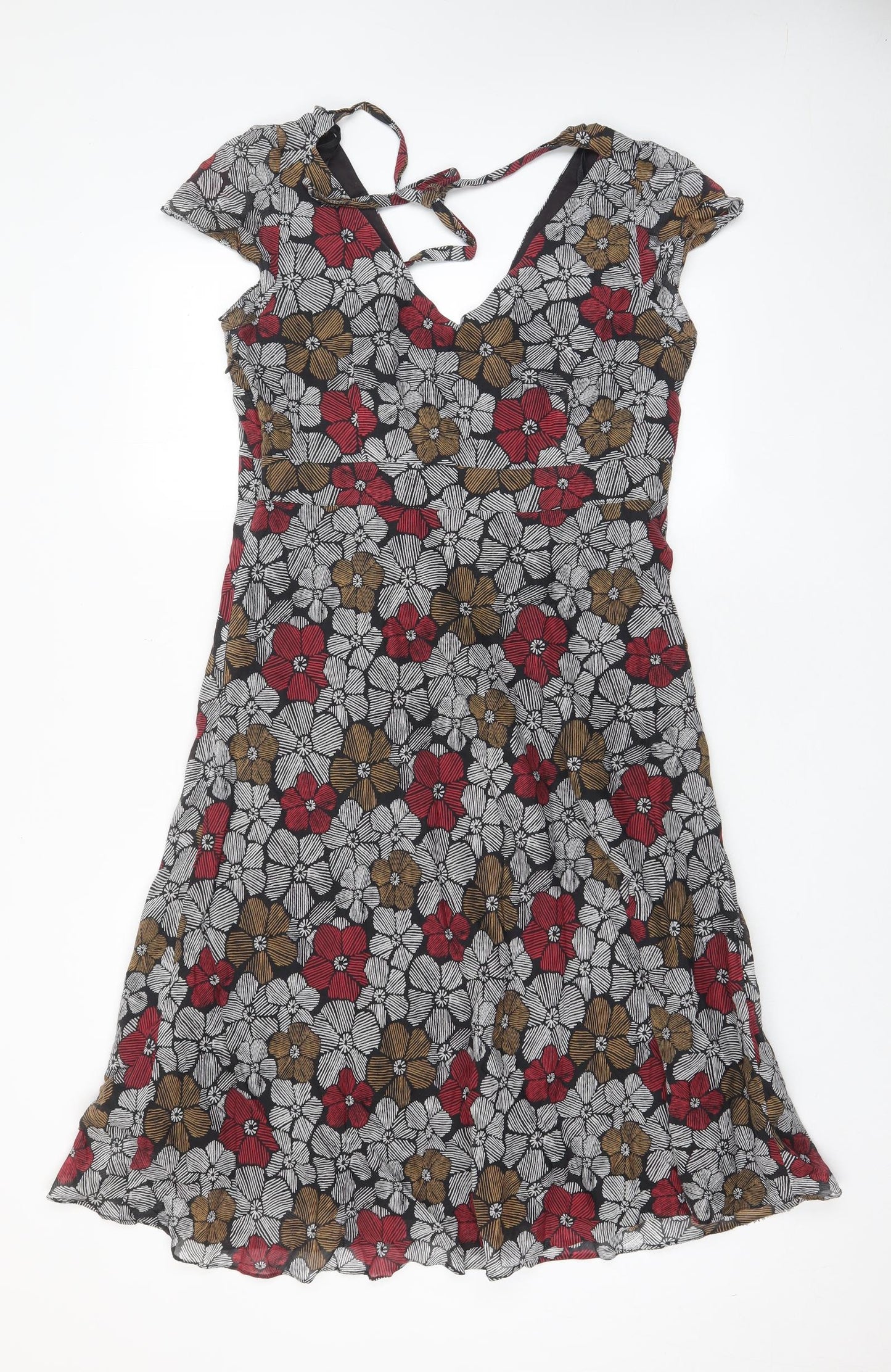 Laura Ashley Womens Multicoloured Floral Cotton A-Line Size 12 V-Neck Zip