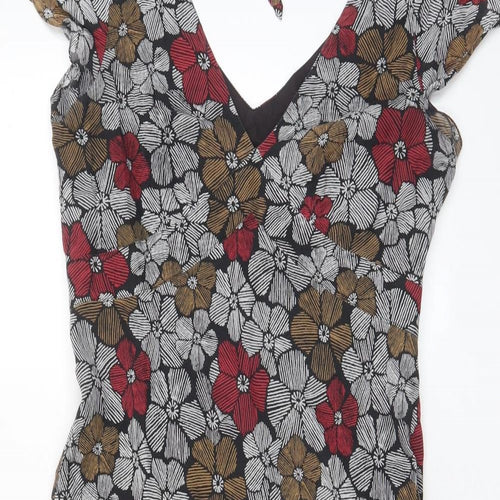 Laura Ashley Womens Multicoloured Floral Cotton A-Line Size 12 V-Neck Zip