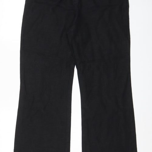 Collezioni Womens Black Linen Trousers Size 14 L29 in Regular Hook & Eye
