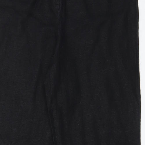 Collezioni Womens Black Linen Trousers Size 14 L29 in Regular Hook & Eye