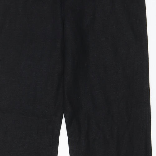 Collezioni Womens Black Linen Trousers Size 14 L29 in Regular Hook & Eye