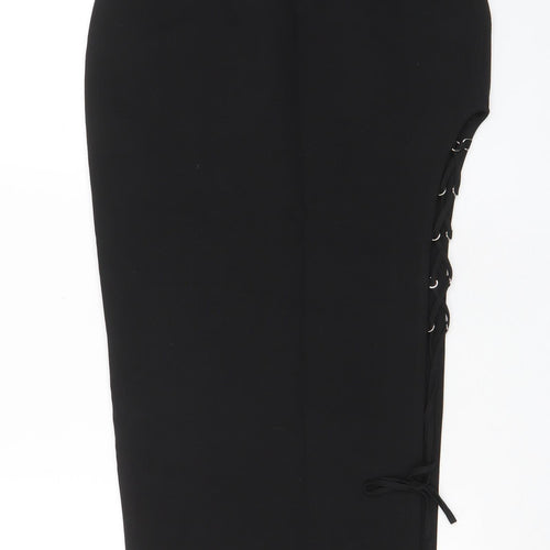 Zara Womens Black Polyester Straight & Pencil Skirt Size S Zip - Side cut out