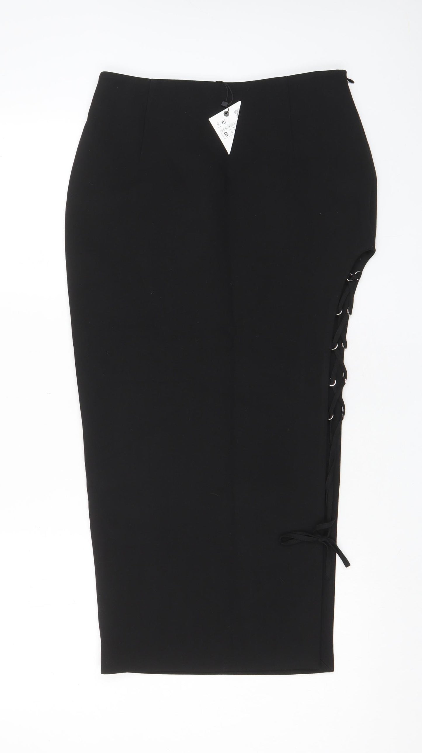 Zara Womens Black Polyester Straight & Pencil Skirt Size S Zip - Side cut out
