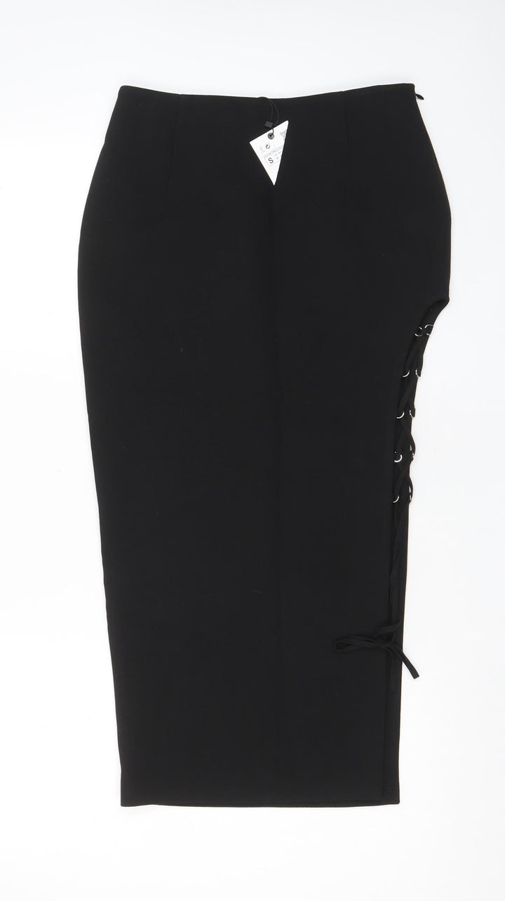 Zara Womens Black Polyester Straight & Pencil Skirt Size S Zip - Side cut out