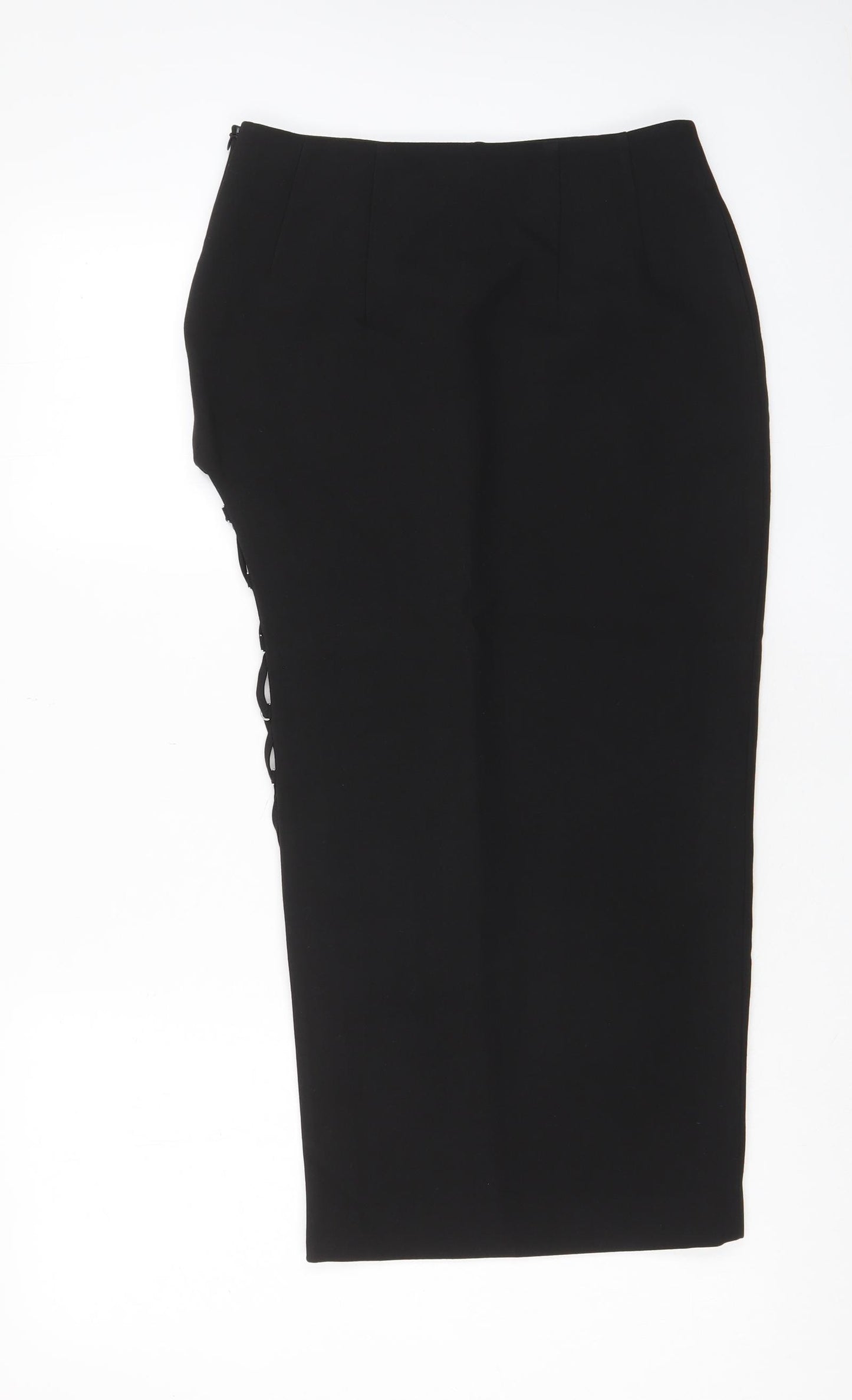 Zara Womens Black Polyester Straight & Pencil Skirt Size S Zip - Side cut out