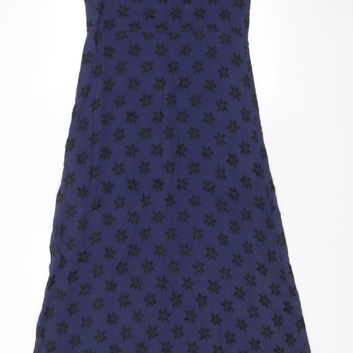 Oasis Womens Blue Floral Viscose A-Line Size 10 Scoop Neck Pullover - Embroidered