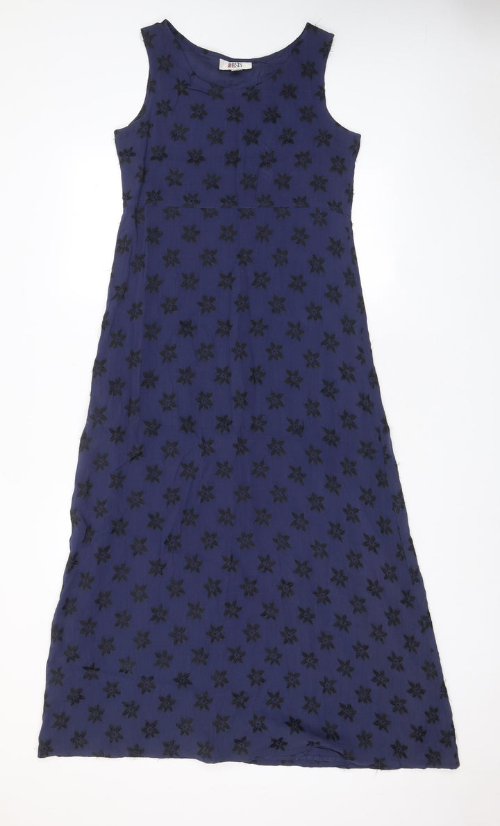 Oasis Womens Blue Floral Viscose A-Line Size 10 Scoop Neck Pullover - Embroidered