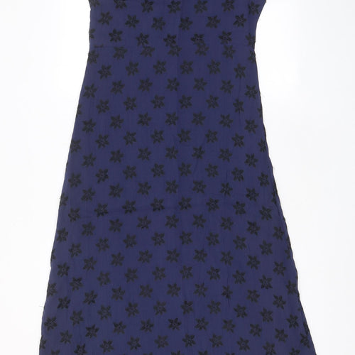 Oasis Womens Blue Floral Viscose A-Line Size 10 Scoop Neck Pullover - Embroidered